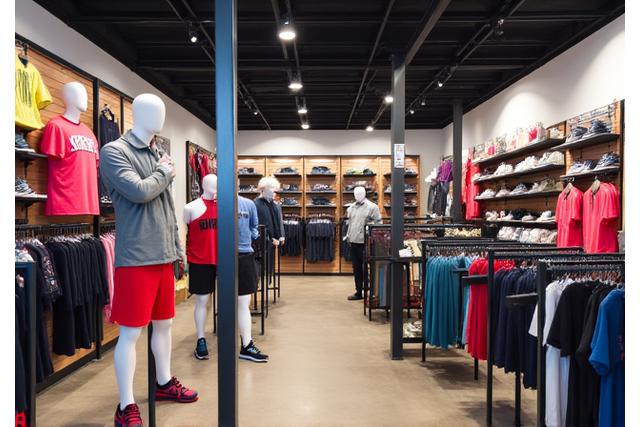 店内で展示されている様々なアスレチックウェアとアクセサリー