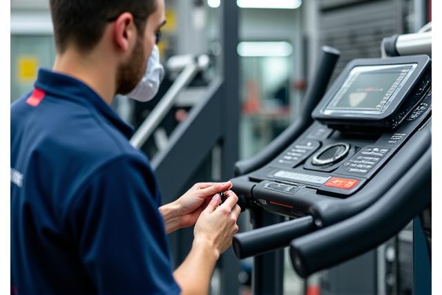スポーツジムの機器を修理する技術者